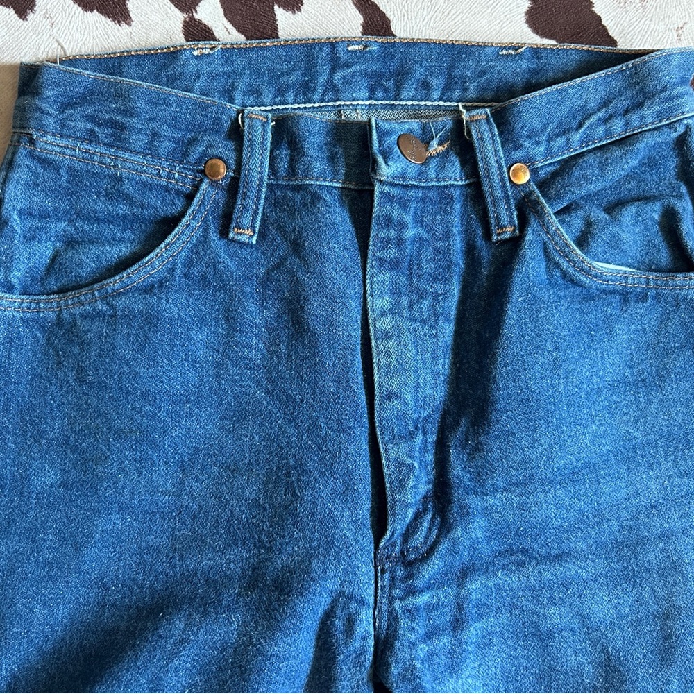 Distressed Wrangler Blue Denim Jeans